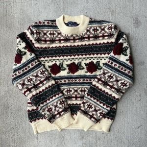 Vintage Woolrich Woman Floral Roses Pullover Sweater Women's M 100% Wool